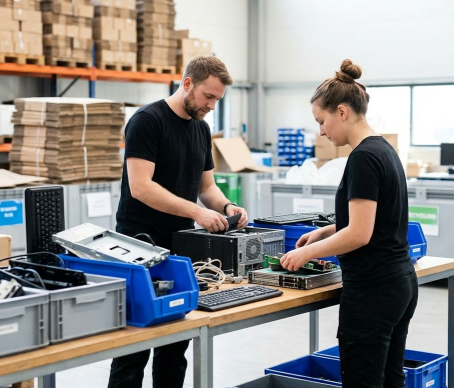 two workers preparing it equipment for technology recycling